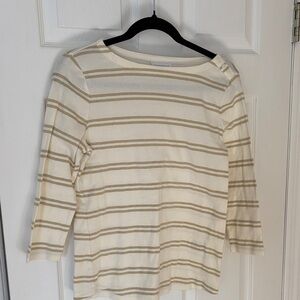 Charter Club Cream and Tan Striped Top Medium. Supima cotton